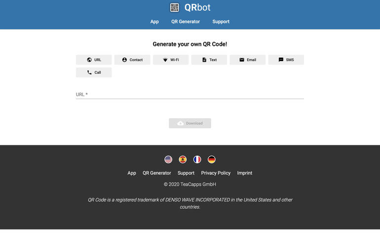 Screenshot della pagina QRbot QR Generator