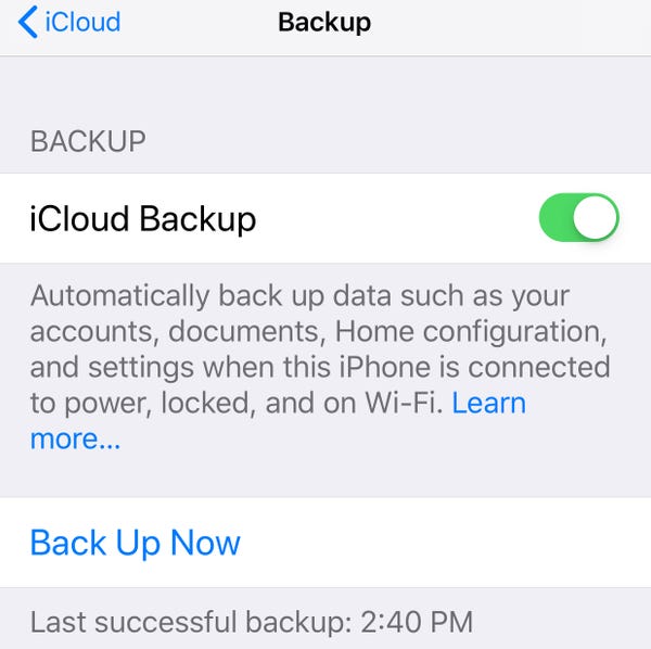 Informazioni sul backup di iCloud