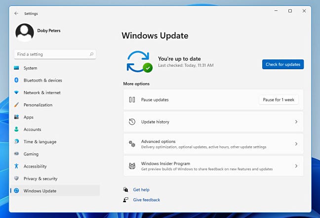 Windows Update nelle impostazioni di Windows 11.