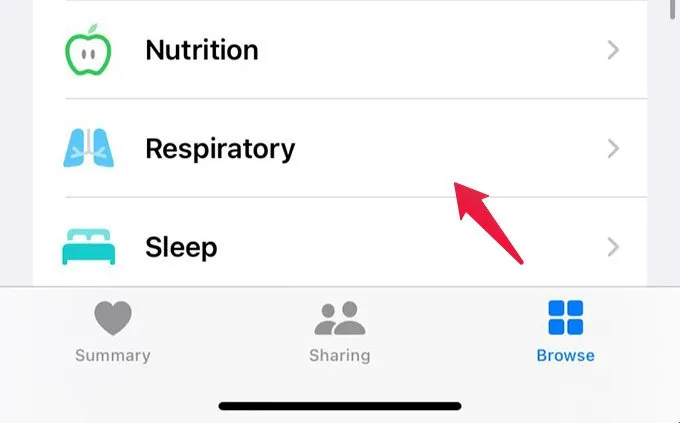 App Apple Health Sfoglia le vie respiratorie
