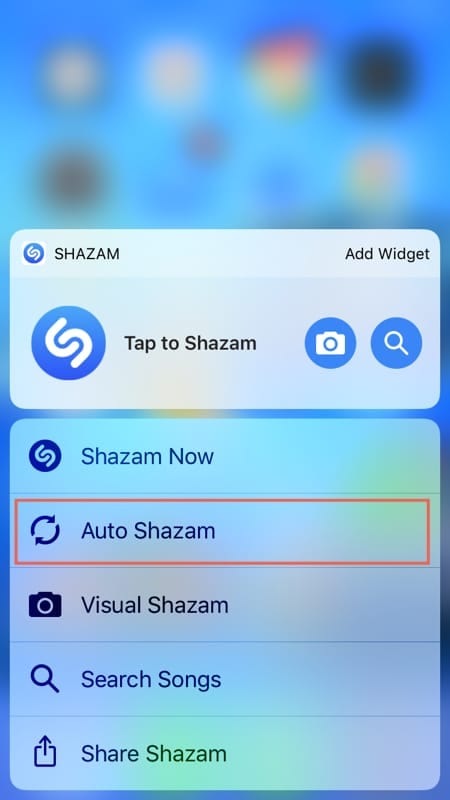 Abilita Shazam automatico con 3D Touch