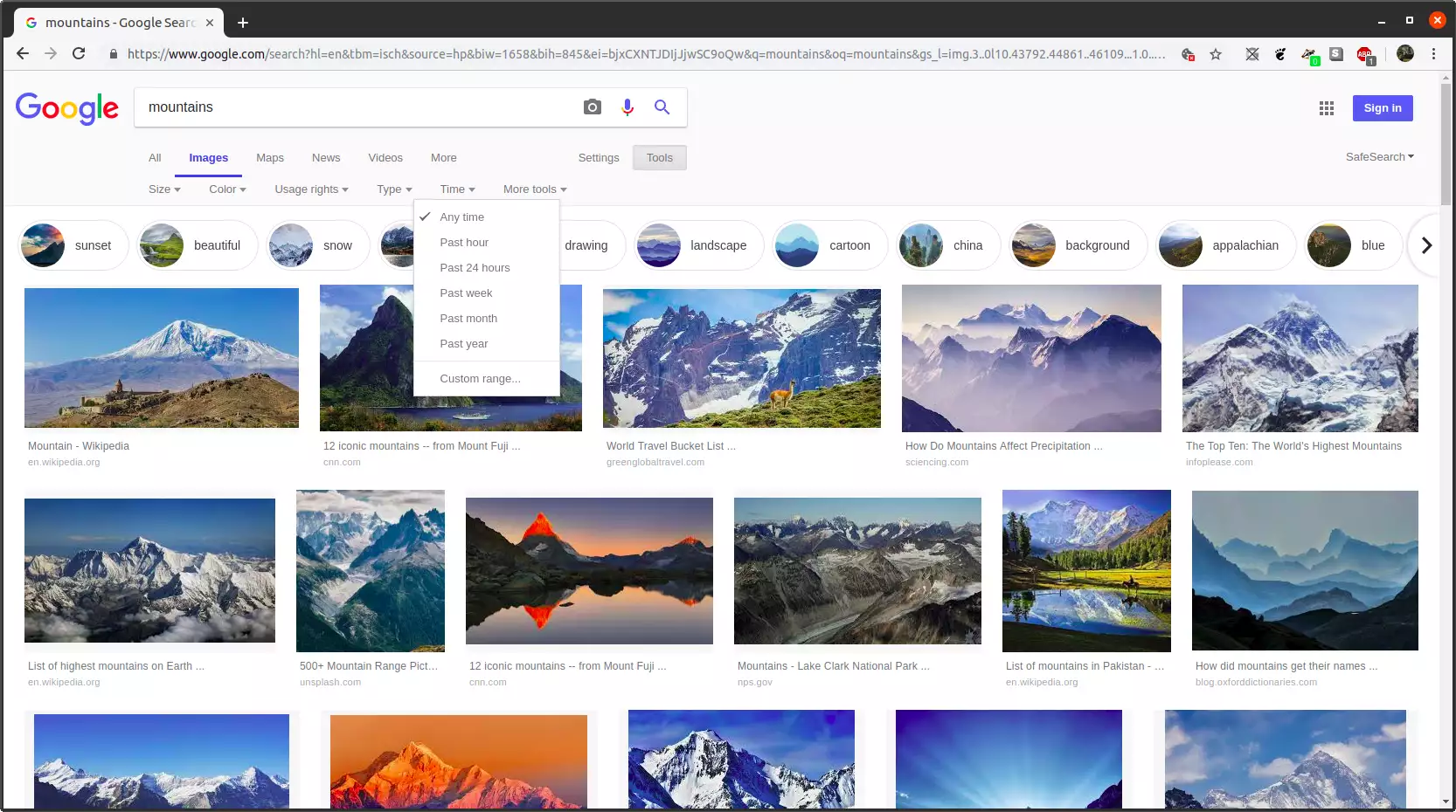 Google Images custom range 