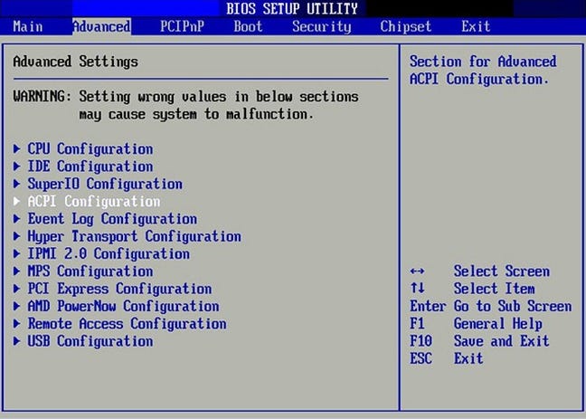 Schermata dell'utilità di configurazione del BIOS