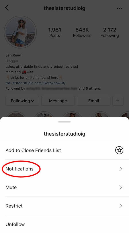 l'account Instagram di qualcuno per ricevere notifiche quando gli influencer pubblicano