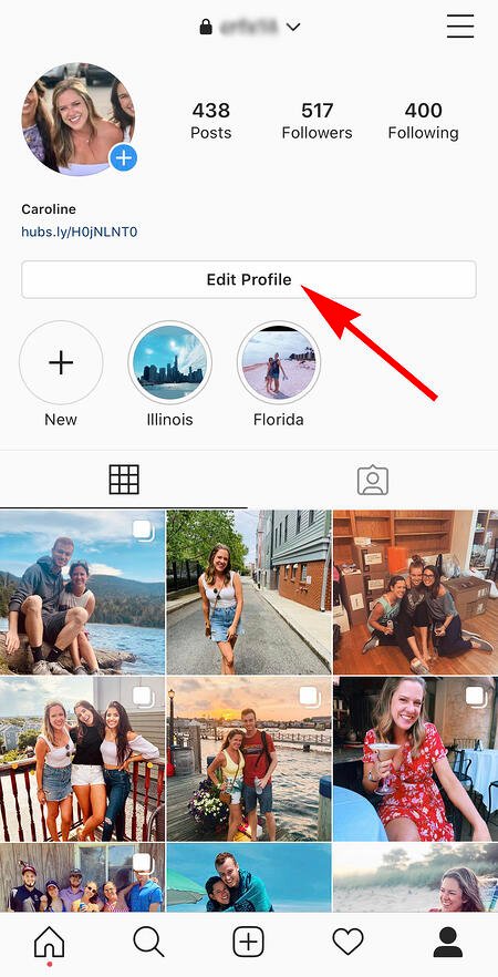 account Instagram di qualcuno per fare clic su modifica profilo per aggiungere un personaggio alla biografia