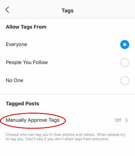fai clic su approva manualmente i tag per nascondere le foto in cui sei taggato