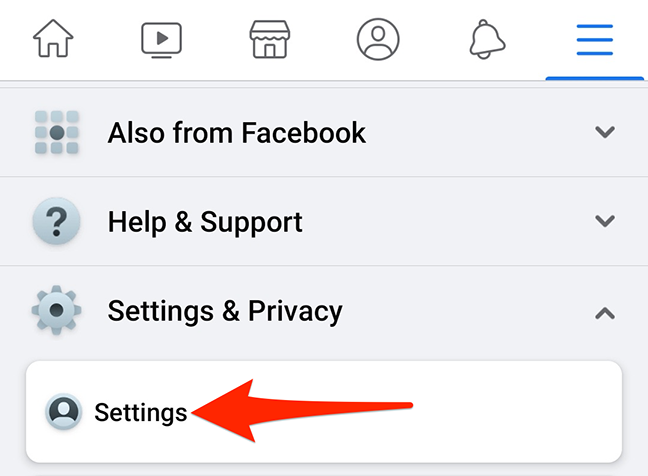 Scegli "Impostazioni" dal menu "Impostazioni e privacy" nell'app Facebook.