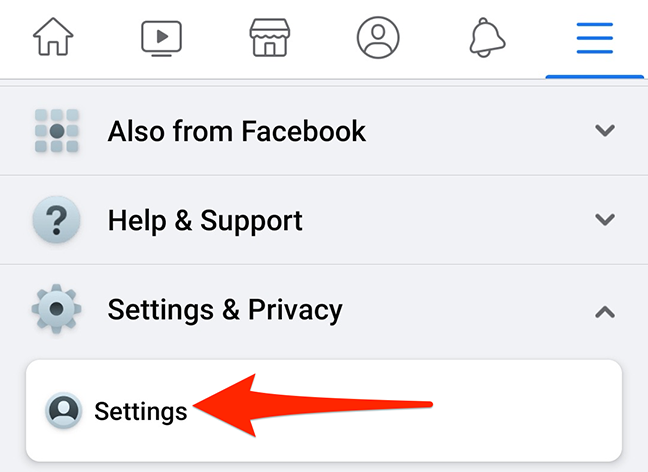 Seleziona "Impostazioni" dal menu "Impostazioni e privacy" nell'app Facebook.