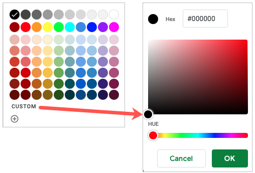 Scegli un colore o aggiungi un colore personalizzato