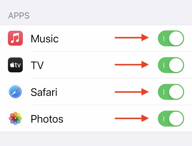 Puoi anche disabilitare la sezione Condivisi con te per singole app come Musica, TV, Safari e Foto.