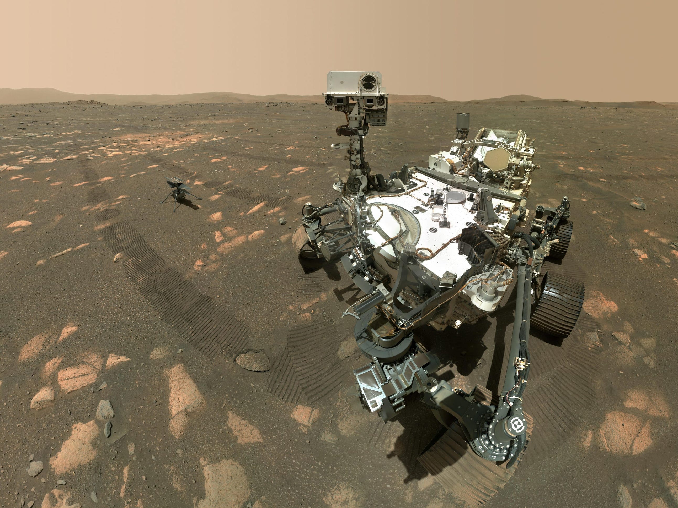 il rover perseverante su Marte si fa un selfie con l'elicottero dell'ingegno