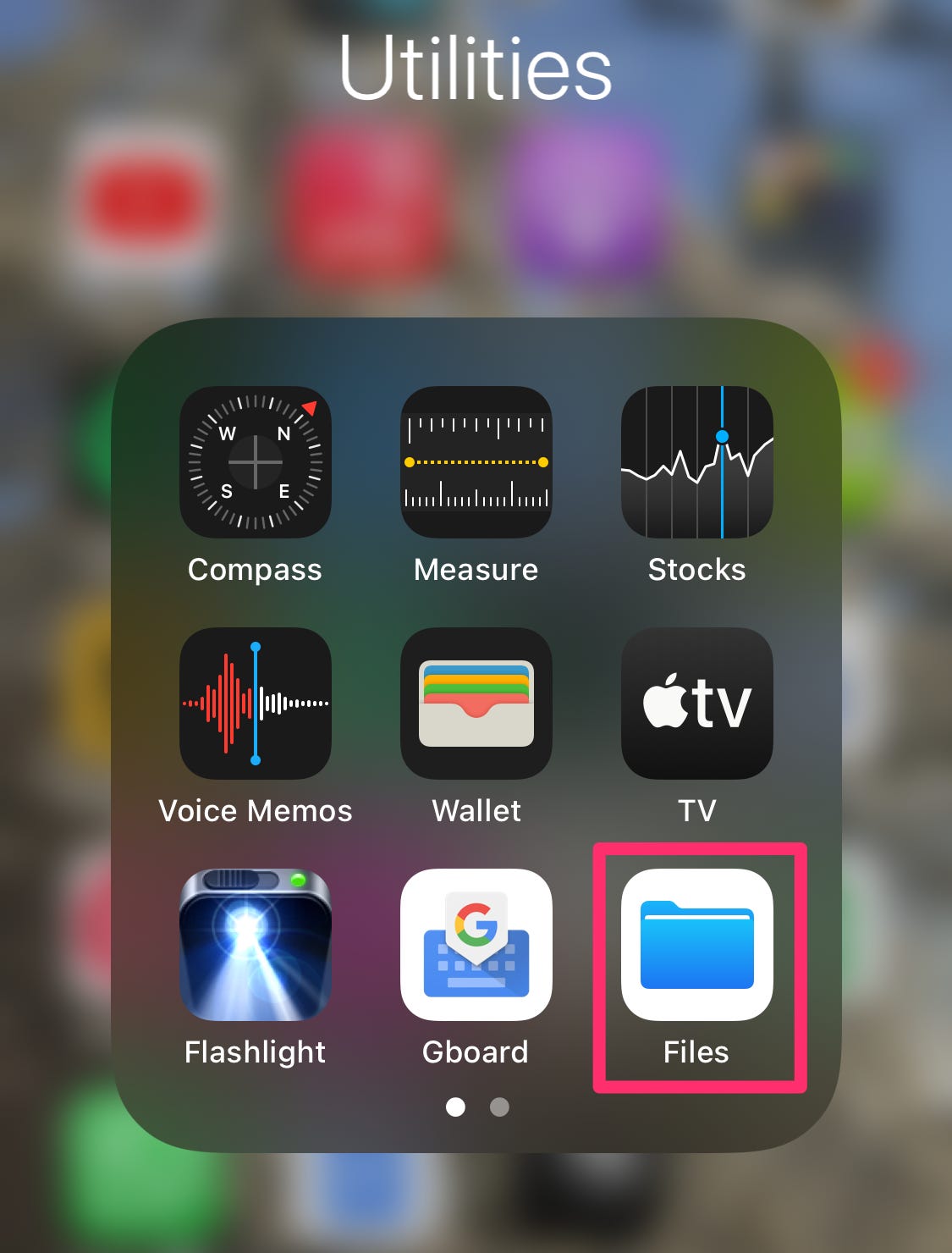 Screenshot dell'icona dell'app File su iPhone