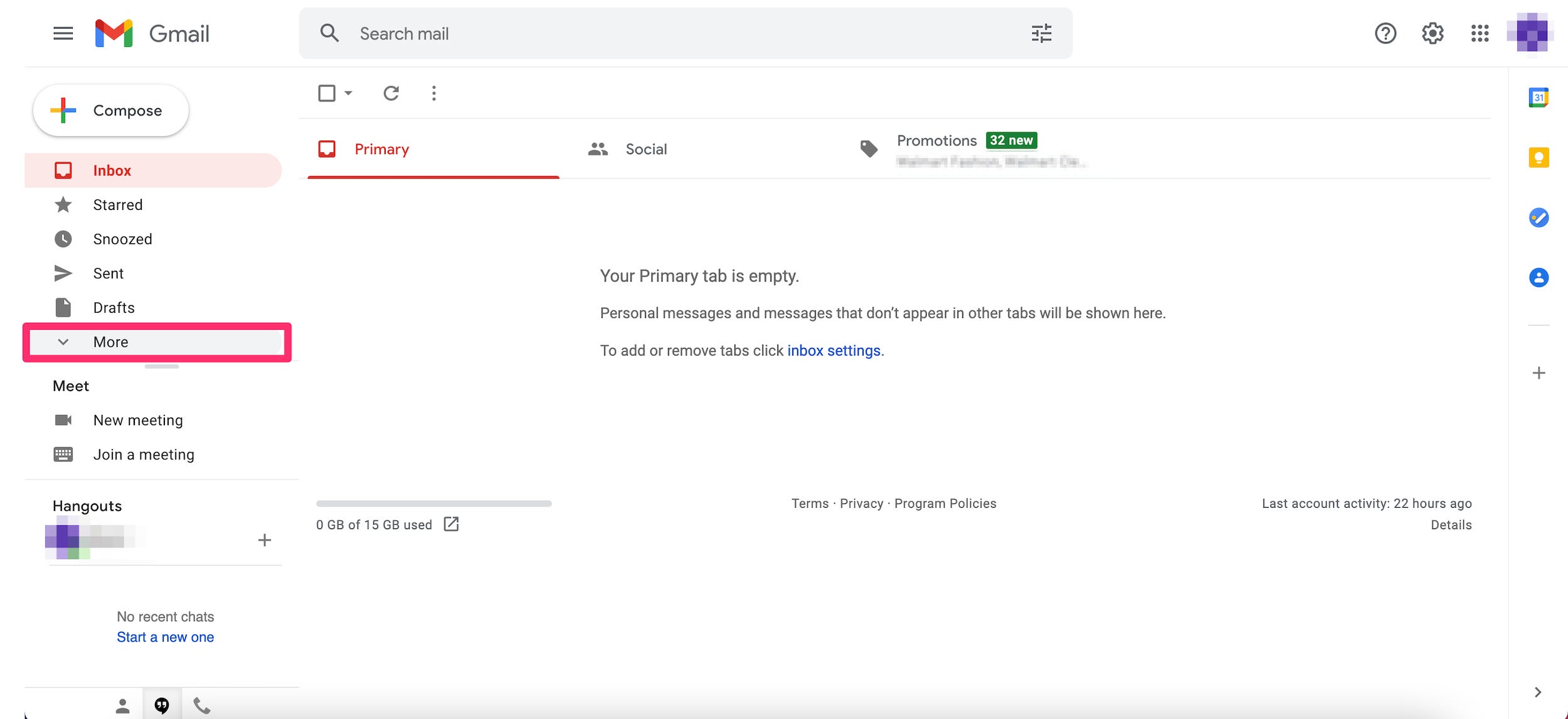 Screenshot della posta in arrivo principale in Gmail