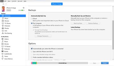 Utilizzo di iTunes per modificare il backup da iCloud a questo computer.