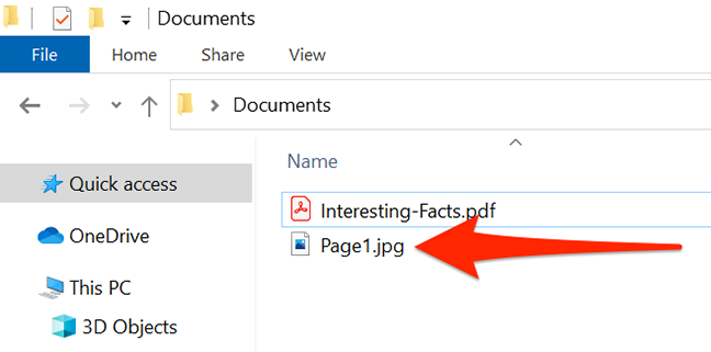 Una pagina PDF convertita in JPG in Esplora file.