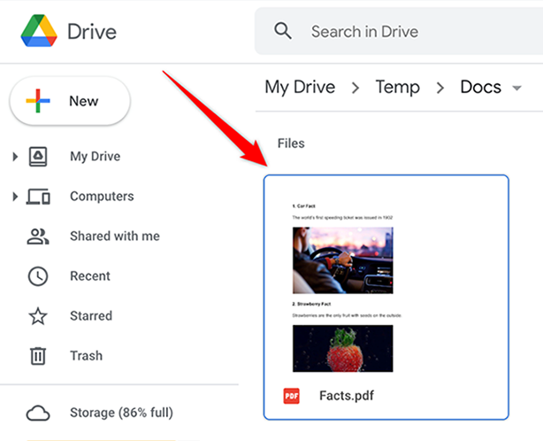 Seleziona un file su Google Drive.