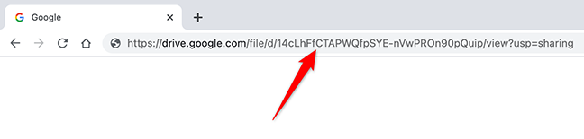 Copia l'ID file univoco dal link del file di Google Drive.