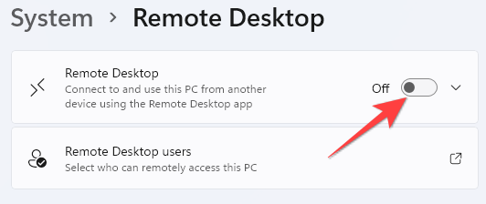 Attiva l'interruttore per "Desktop remoto".