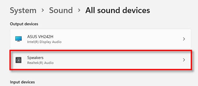 Fai clic sul dispositivo audio in "Tutti i dispositivi audio" che desideri modificare.