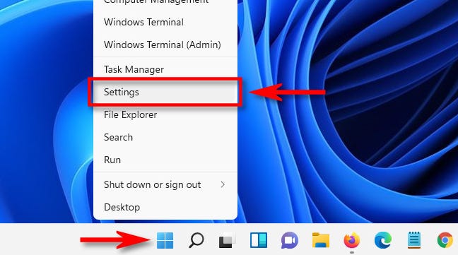In Windows 11, fai clic con il pulsante destro del mouse sul pulsante Start e seleziona "Impostazioni".