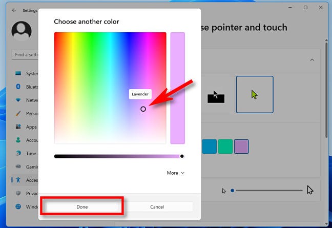 Usa il selettore colore per selezionare un colore personalizzato, quindi fai clic su "Fine".