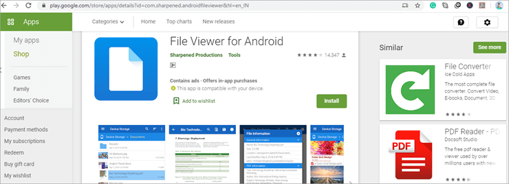 Visualizzatore di file per Android