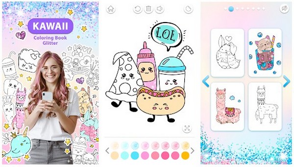 Kawaii Coloring Book Glitter