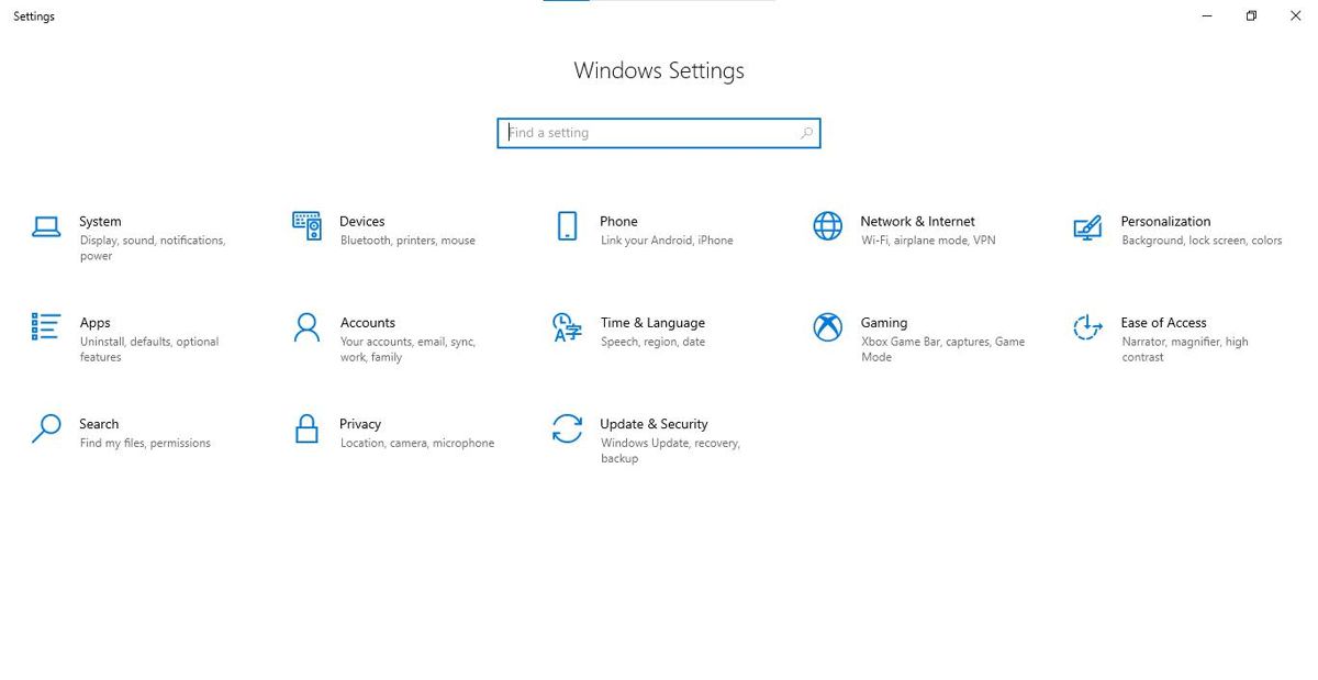 Impostazioni di Windows 10 tramite il menu Start