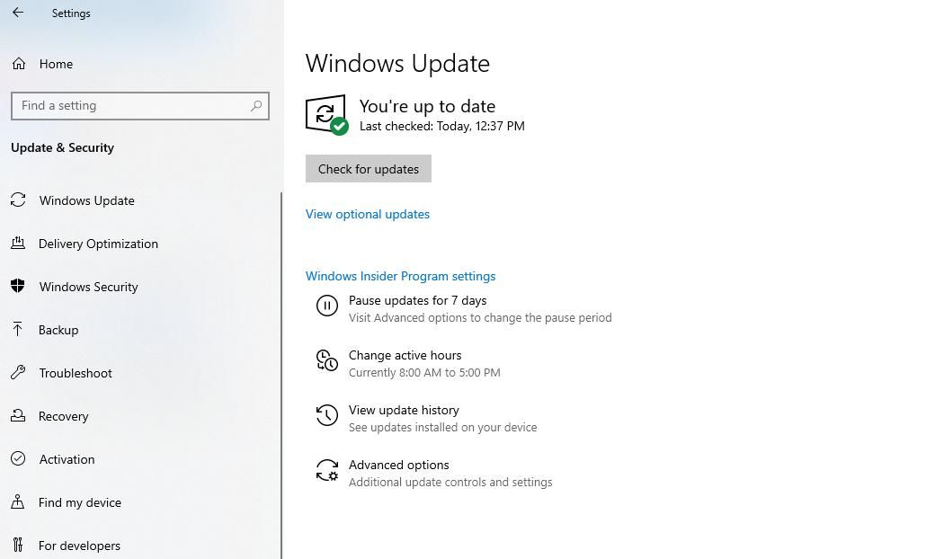 Fare clic su Verifica aggiornamenti in Windows Update