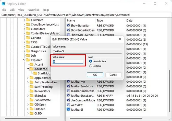 Hack del registro per modificare le dimensioni della barra delle applicazioni in Windows 11