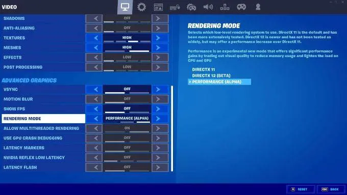 Enable Performance Mode on Fortnite PC