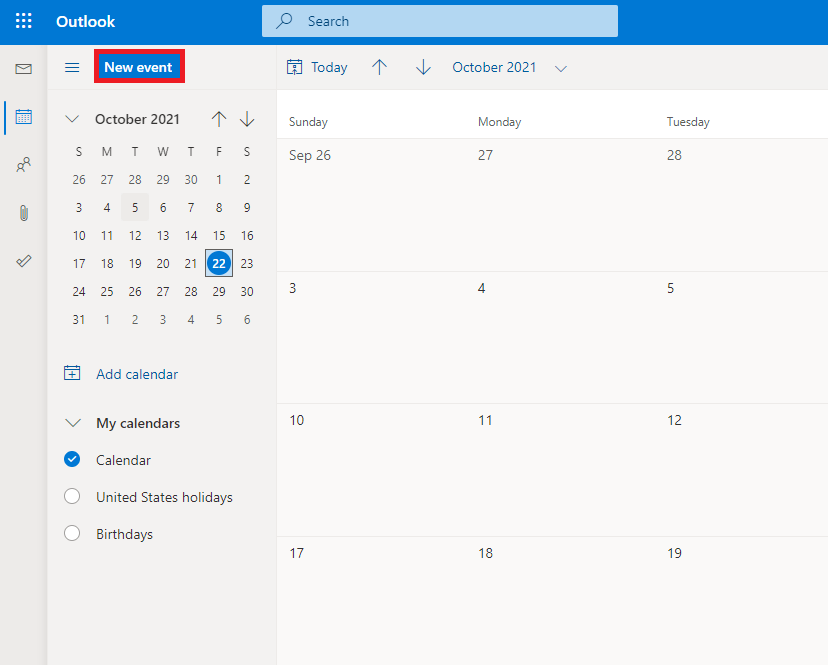 Nuovo evento in Outlook