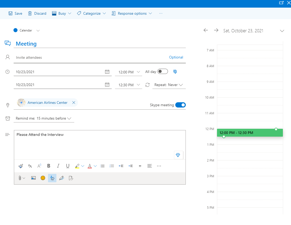 Aggiungi riunione Skype in Outlook Web