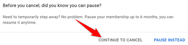 Fai clic su "Continua per annullare" nella finestra del messaggio sul sito di YouTube.