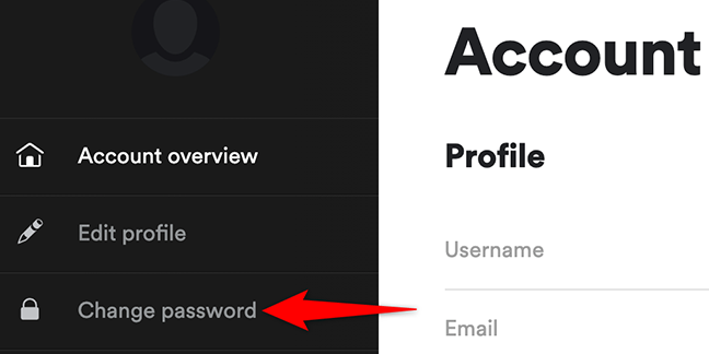 Seleziona "Cambia password" nella pagina dell'account di Spotify.
