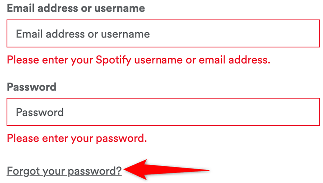 Fai clic su "Password dimenticata" nella pagina di accesso di Spotify.