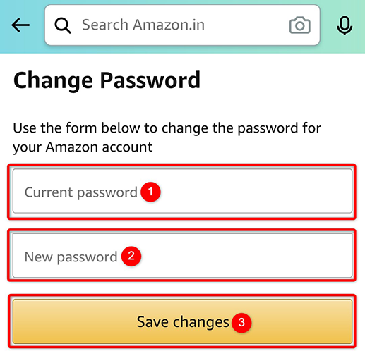 Modifica la password dell'account utilizzando la pagina "Cambia password" nell'app Amazon.