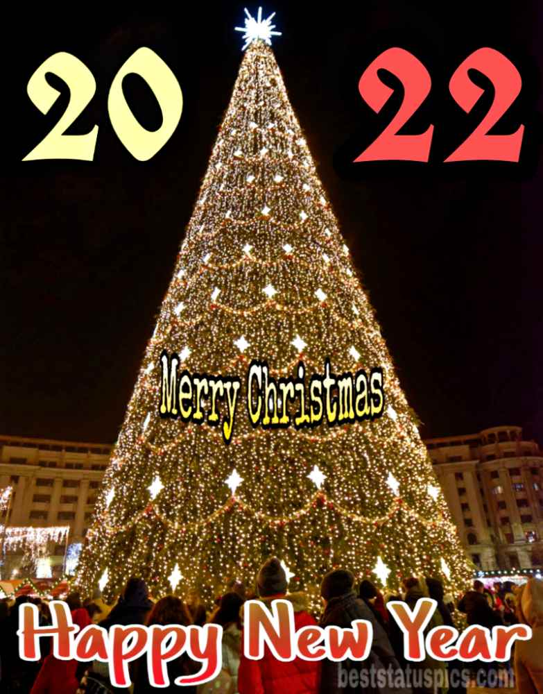 Meraviglioso felice anno nuovo 2022 e auguri di buon Natale pic HD con albero di natale