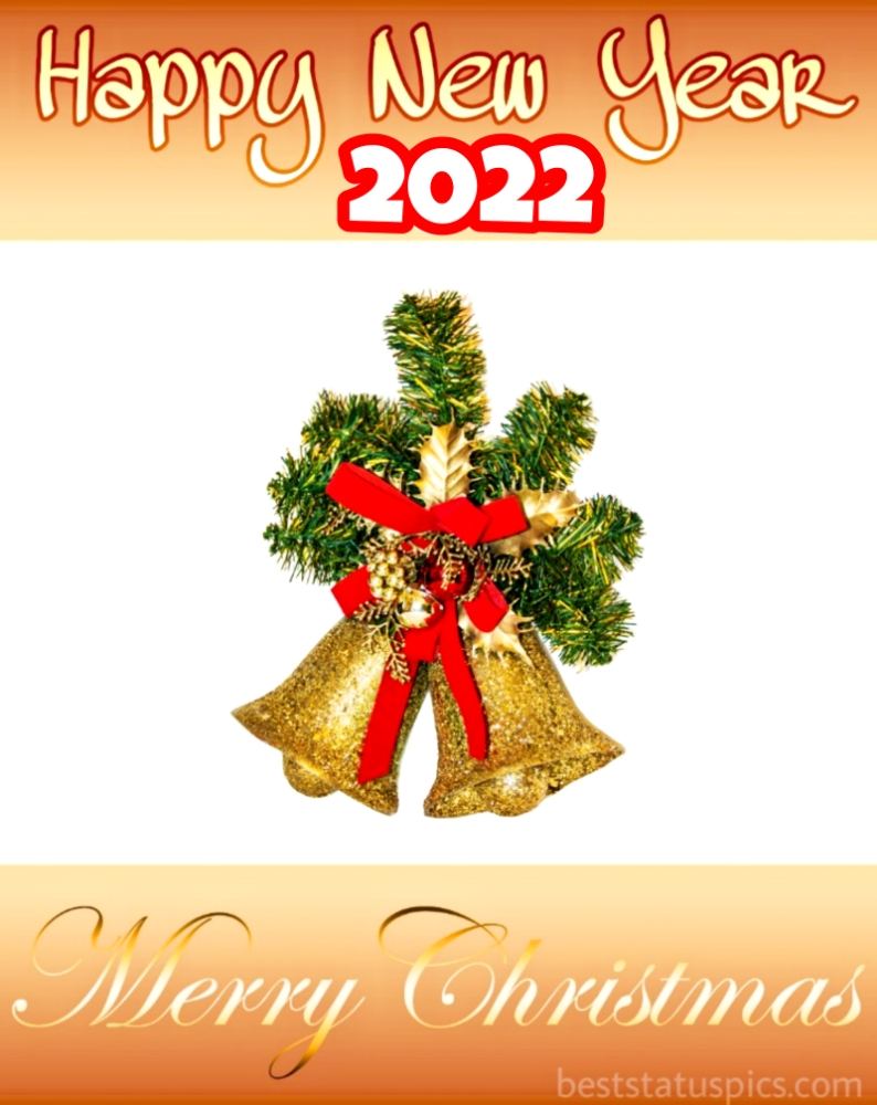 Carina felice anno nuovo 2022 e buon Natale e cartolina d'auguri con campane per Pinterest