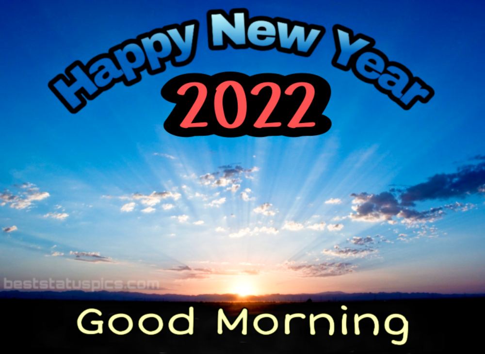 Felice anno nuovo 2022 e auguri di buongiorno con il sole e l'alba