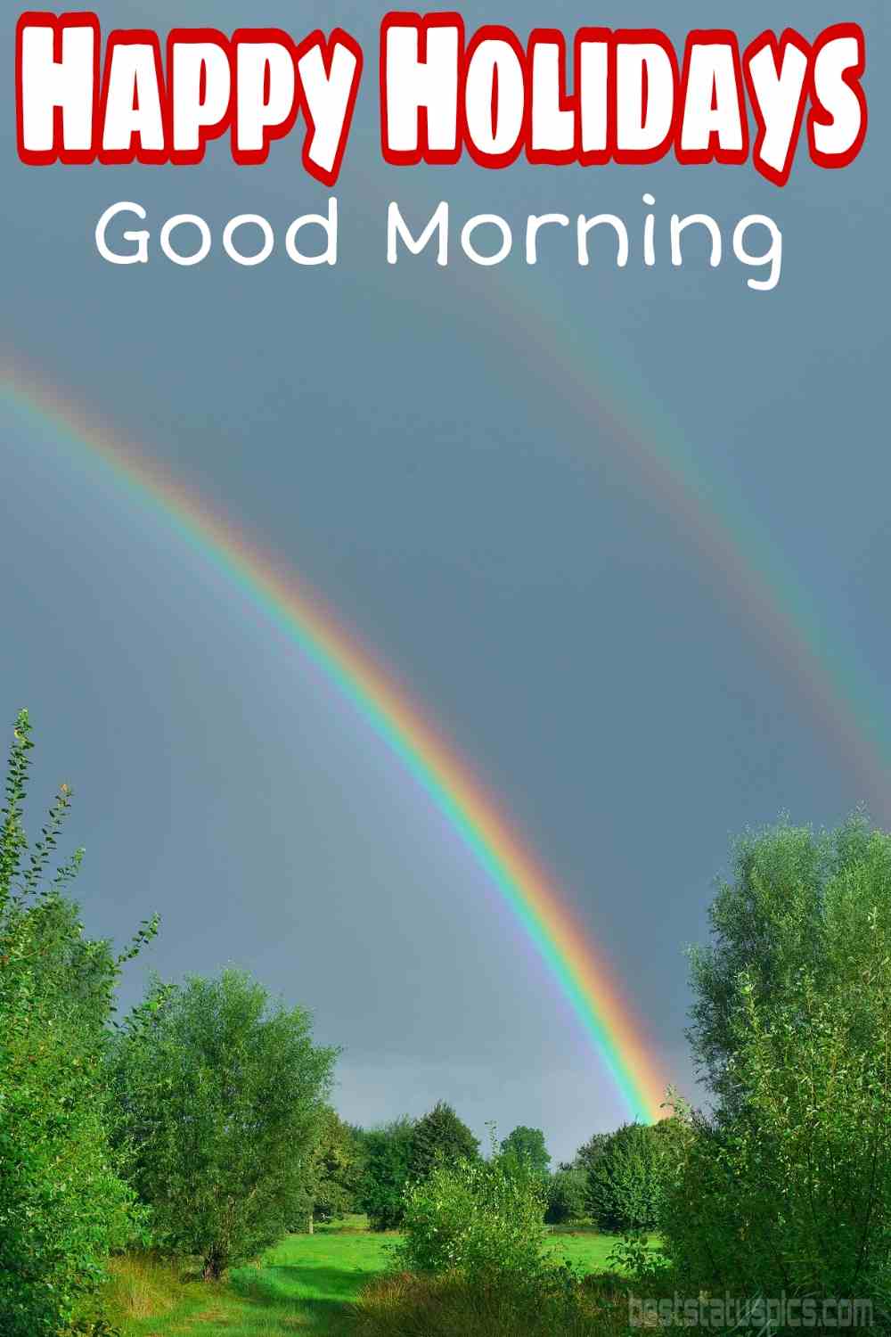 Buongiorno buone feste 2022 augura foto HD con cielo, albero e arcobaleno per Pinterest