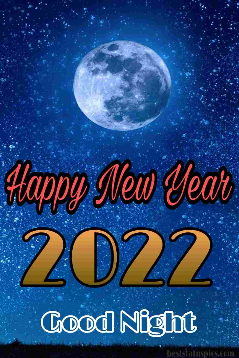 Felice anno nuovo 2022 e buona notte immagini HD con luna, stelle e cielo notturno per il migliore amico e amante