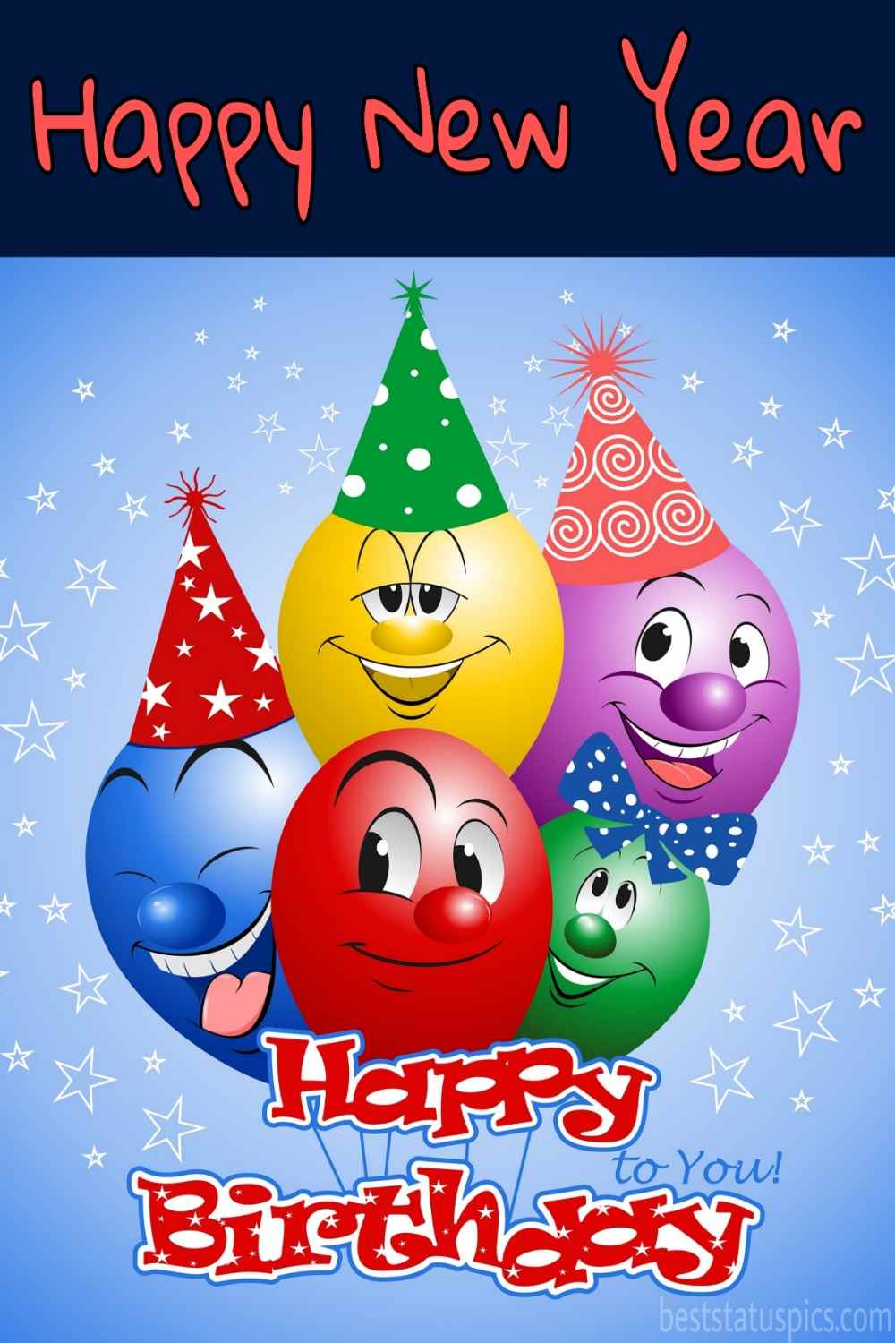 Auguri di buon compleanno e felice anno nuovo 2022 con palloncini divertenti per amici, sorella e fratello