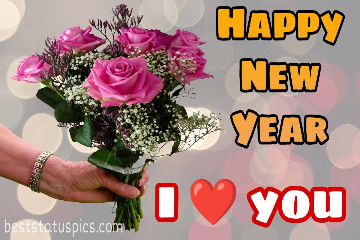 Felice anno nuovo 2022 auguri immagini con bouquet di rose per la persona amata