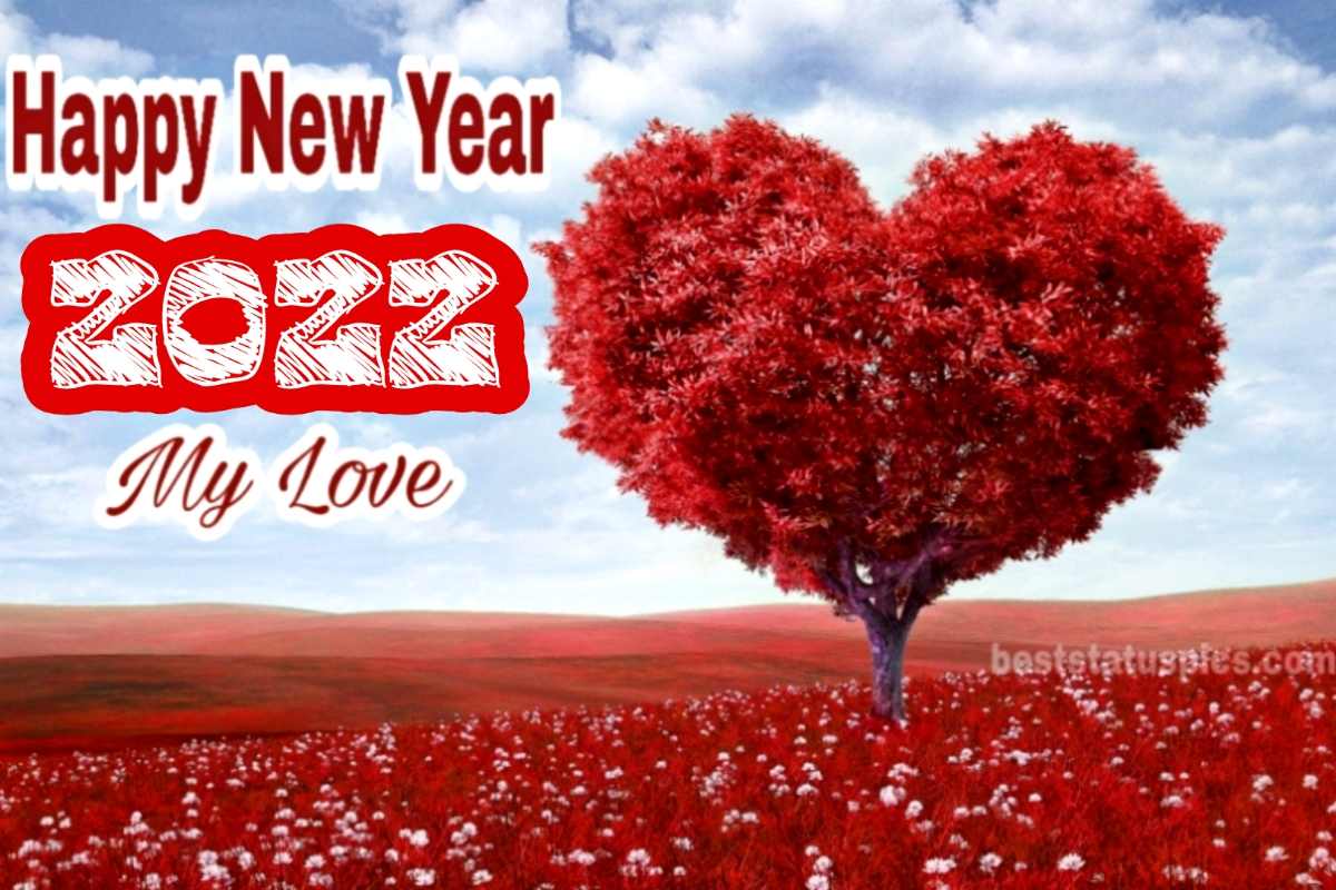 Romantico felice anno nuovo 2022 il mio amore augura immagini con cuore, fiori, rose