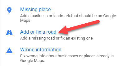 Seleziona "Aggiungi o correggi una strada".