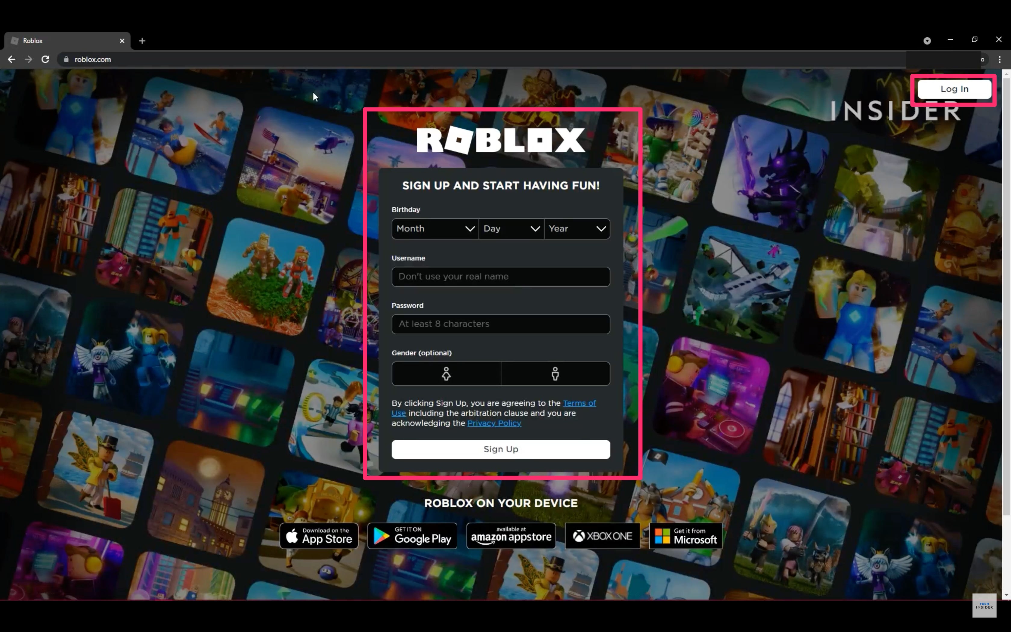 pagina di iscrizione roblox