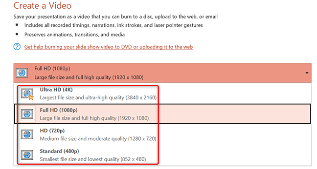 Seleziona la qualità del video in PowerPoint.
