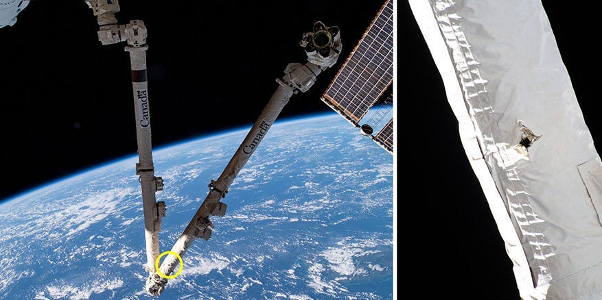 danni ai detriti della stazione spaziale canadarm ISS