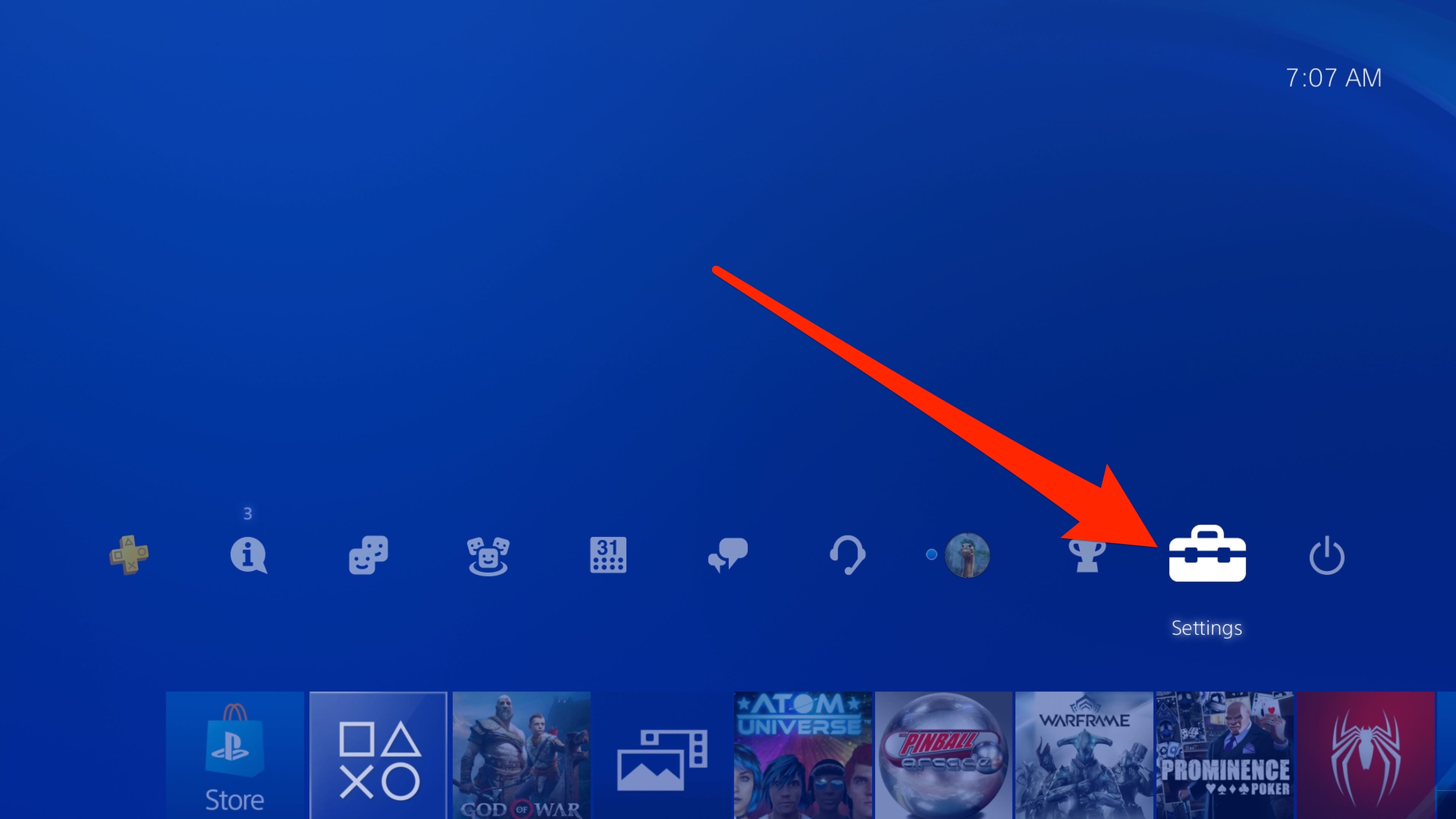 Screenshot del pulsante Impostazioni su PS4
